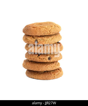 Stapel von Haferflocken Cookies auf weißem Hintergrund stehen Stockfoto