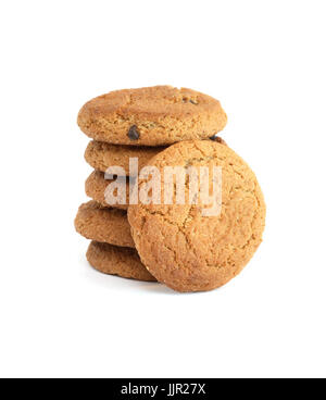 Stapel von Haferflocken Cookies auf weißem Hintergrund stehen Stockfoto