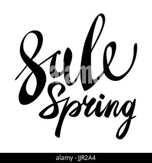 Frühling-Verkauf Schriftzug Typografie Design. Vector Frühling Verkauf Schriftzug-Logo. Hand gezeichnet Frühling Verkauf Schriftzug Banner. Vektor isoliert Frühling Typografie Stock Vektor