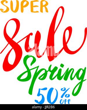 Super Frühling Verkauf Schriftzug Typografie Design. Vector Frühling Verkauf Schriftzug-Logo. Hand gezeichnet Frühling Verkauf Schriftzug Banner. Vektor isoliert Frühling Tippfehler Stock Vektor