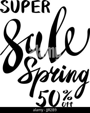 Frühling-Verkauf Schriftzug Typografie Design. Vector Frühling Verkauf Schriftzug-Logo. Hand gezeichnet Frühling Verkauf Schriftzug Banner. Vektor isoliert Frühling Typografie Stock Vektor