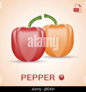 Satz von zwei frische Paprika rot und Orange. Stock Vektor