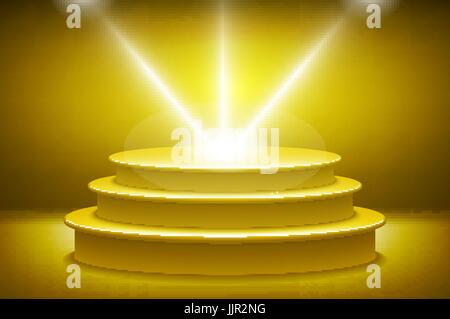 Golden Podium in Form eines sechseckigen Flutlicht Kunst Stock Vektor