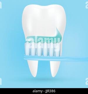 Realistische Zahn und Zahnbürste Poster Stomatologie Symbol auf einem Hintergrund isoliert. Realistische Vektor-Illustration. Stock Vektor