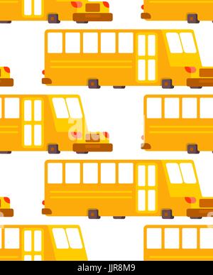 Schulbus-Muster. Gelber Bus für den Transport von Kindern Stock Vektor