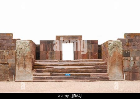 Kalasasaya Tempel in Tiwanaku, präkolumbische archäologische Stätte, Bolivien, Südamerika. UNESCO-Weltkulturerbe Stockfoto