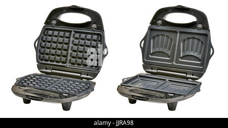 Offenen Waffel und Croque-Monsieur Eisen Maker isoliert auf einem weißen Hintergrund. Clipping-Pfad. Zwei Gerät in eine Maschine maker Stockfoto