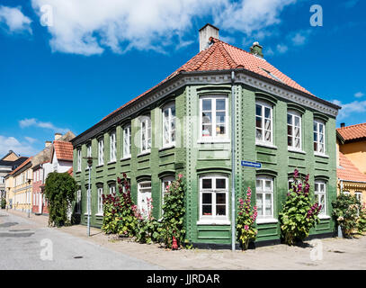 Restaurierte Häuser an Langesgade & Brettevillesgade Ecke in der alten Stadt Aalborg Jütland Dänemark Europa Stockfoto