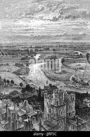 1870: eine Luftaufnahme von der Themse aus der Runde Turm, Windsor Castle, Berhshire, England Stockfoto