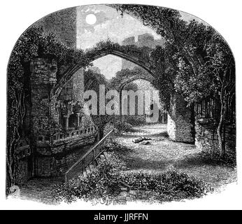 1870: die alten Bankettsaal in Conway oder Conwy Castle ist eine mittelalterliche Festung in Conwy, an der Nordküste von Wales. Es wurde von Edward i. erbaut, während der Eroberung von Wales, zwischen 1283 und 1289.Clwyd, Nordwales. Es ist jetzt ein UNESCO-Weltkulturerbe. Stockfoto