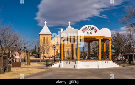 Old Mesilla Plaza Pavillon, Mesilla, New Mexico, in der Nähe von Las Cruces, wurde Teil der Vereinigten Staaten unter den Bedingungen der Gadsden Kauf. Stockfoto