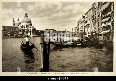 Jahrgang 1900 B&W Bild von Bacino di S. Marco con la Chiesa della Salute mit Gondel Venedig von einer historischen antiquarischen Reiseführer Canal Grande Venedig Italien Stockfoto