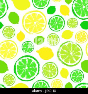 Zitronen-Limetten-Hintergrund gemalt Muster Stock Vektor