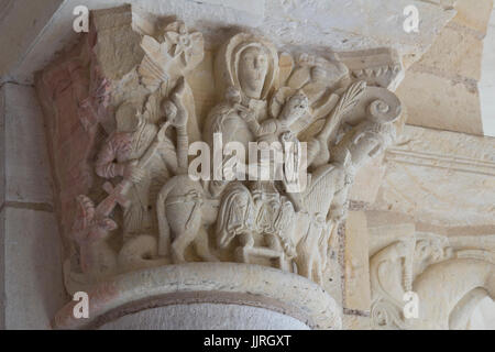 Loiret (45), Saint-Benoît-Sur-Loire, Patrimoine Mondial de seine, Frankreich, Abbaye de Saint-Benoît-Sur-Loire, Ou Abbaye de Fleury, Chapiteau Sous le Stockfoto