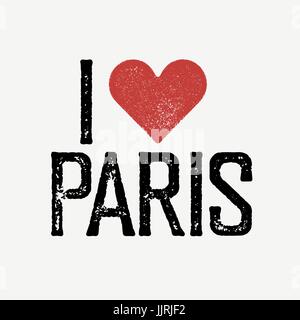 "I love Paris" Text mit roten Herzen. T-Shirt-print Design-Vorlage. Vektor-Illustration. Isoliert auf weißem Hintergrund. Stock Vektor