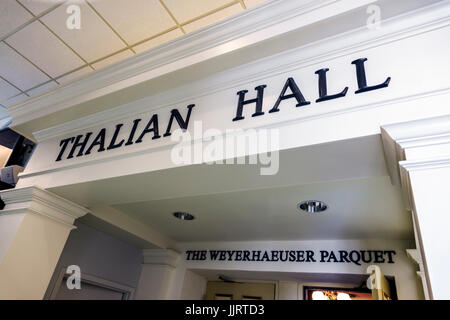 Wilmington North Carolina, North 3rd Street, historisches Viertel, Thalian Hall Center for the Performing Arts, Theater, Theater, Eingangsschild, NC170518026 Stockfoto