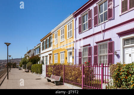 Bunte Häuser in Cerro Konzeption, Valparaiso, Chile, UNESCO-Welterbe. Stockfoto