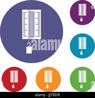 Physik-Dynamometer für Labor Arbeit Icons set Stock Vektor