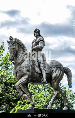 Stettin, Polen, 17. Juli 2017: Colleoni auf einem Pferd, Denkmal in Stettin, Sommerzeit. Stockfoto