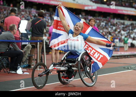 Großbritanniens Hannah Cockroft feiert Sieg der Frauen 400 m-Finale T34 tagsüber sieben der 2017 Para Leichtathletik-Weltmeisterschaften in London Stadion. Stockfoto