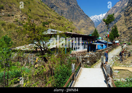 Pension in der Ortschaft Tal, Annapurna region, Nepal. Stockfoto