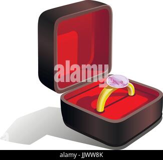 Trauring mit einem Edelstein in einer Geschenkbox geliefert Stock Vektor