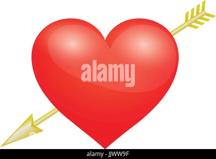 rotes Herz durchbohrt durch einen Pfeil von Amor Stock Vektor