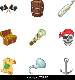 Piraten-Symbole Unterhaltungsausstattung, Cartoon-Stil Stock Vektor