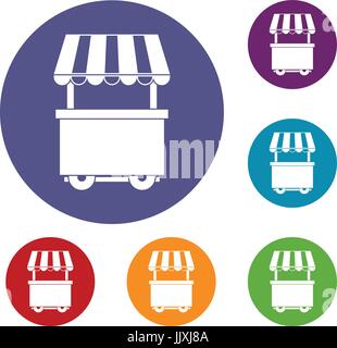 Essen-Trolley mit Markise Icons set Stock Vektor