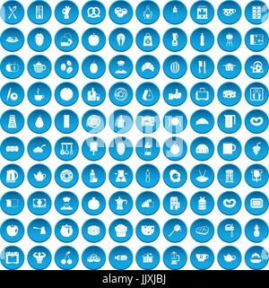 100 Frühstück Icons set blau Stock Vektor