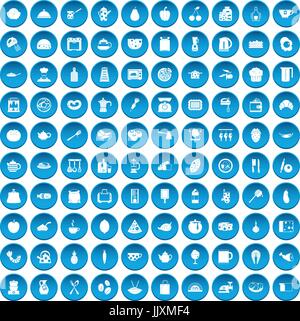 100 Symbole kochen set blau Stock Vektor
