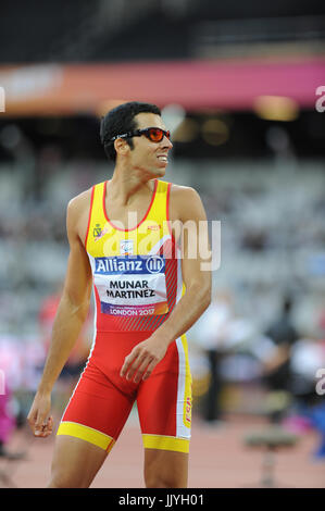 London, UK. 20. Juli 2017. Joan Sienna Martínez (ESP) suchen glücklich da er seine Zeit für die Männer 200 prüft m T12 Halbfinale bei der WM Para Leichtathletik im Stadion London, Queen Elizabeth Olympic Park. Martínez qualifiziert ins Finale mit einer persönlichen Bestzeit von 22.26secs. Bildnachweis: Michael Preston/Alamy Live-Nachrichten Stockfoto