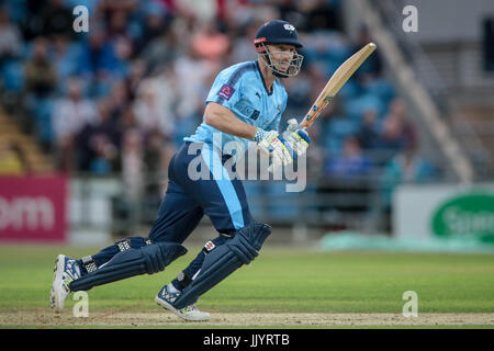 Shaun Marsh schaut zu, wie sein Hit in Richtung der Grenze bei der Natwest T20 Blast Spiel zwischen Yorkshire County Cricket Club V Warwickshire County Cricket Club auf Freitag, 21. Juli 2017 geht. Foto von Mark P Doherty. Stockfoto