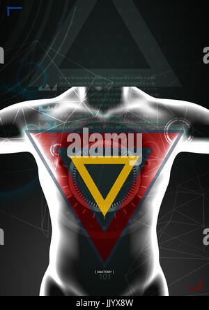3D Abbildung des menschlichen Körpers durch X-Ray auf Hintergrund Stockfoto