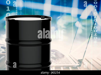 3D Rendering schwarz Fass mit Business-Grafik Stockfoto