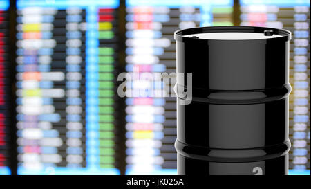 3D Rendering schwarz Fass mit Business-Grafik Stockfoto