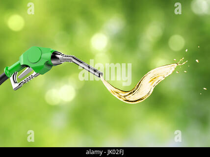 3D Rendering Green gas Pumpe-Düse mit Öl Spritzer Stockfoto