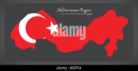 Mittelmeer-Region der Türkei Karte mit türkischen Nationalflagge illustration Stock Vektor