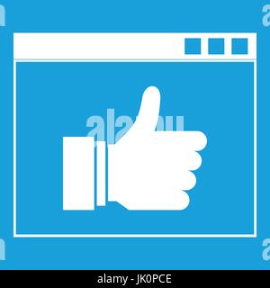 Hand mit Daumen oben im Browser-Symbol weiß Stock Vektor