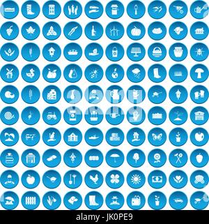 100 Bauernhof Icons set blau Stock Vektor