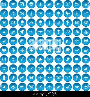 100 fliegen Icons set blau Stock Vektor
