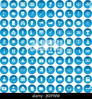 100 hacking Icons set blau Stock Vektor