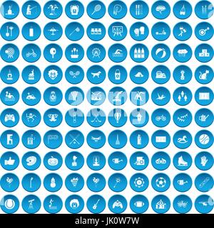 100 Kinder Aktivität Icons set blau Stock Vektor