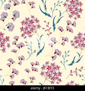 Niedlichen Blumenmuster in der kleinen Blume. Motive verstreut zufällige. Ditsy Print. Nahtloser Vektor Textur. Drucken mit kleinen bunten Blumen. Rosa blau Pflanzen auf weißem Hintergrund. Stock Vektor