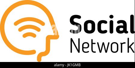Lineare Menschenkopf mit Wifi Signal Symbol im Inneren. Abstrakte Sozialnetz-Vektor-logo Stock Vektor