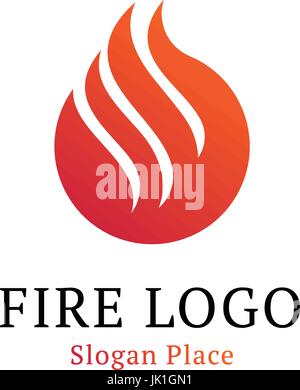 Warme Küche-Logo-Vorlage. Weiße Wellenlinie auf rote runde Form. Feuer, Flammen, brennen Vektor-Logo. Isolierte rote abstrakte Feuerwehrmann Logo auf weißem Hintergrund Stock Vektor