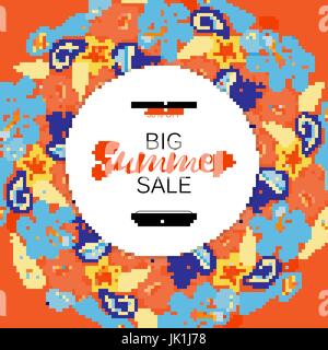 Summer-Sale runden Rahmen Meereslebewesen. Vektor-Illustration. Hand zu zeichnen Schriftzug Stock Vektor