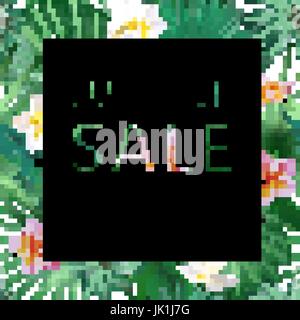 Verkauf-Banner, Poster mit Palmblättern, Dschungel Blatt- und exotischen Blumen. Schöne Vektor floral tropischen Sommer Hintergrund Stock Vektor