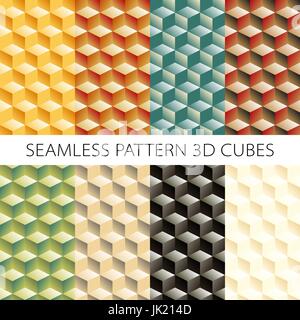 Isometrischen Spiel Brick Würfel gesetzt. Vektor Holz Würfel Designelemente für Spiele. Nahtlose Muster. Stock Vektor