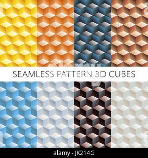 Isometrischen Spiel Brick Würfel gesetzt. Vektor Holz Würfel Designelemente für Spiele. Nahtlose Muster. Stock Vektor